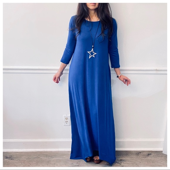 SAPPHIRE BLUE SIDE POCKETS MAXI DRESS - Picture 11 of 16
